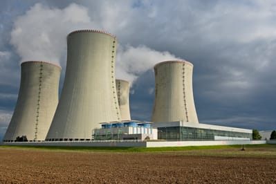 A nuclear power plant with three hyperbolic cooling towers.